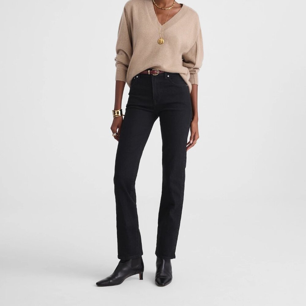 Madewell The Tall Longline Straight Jean in Black Frost + Comfort Stretch sz 28T
